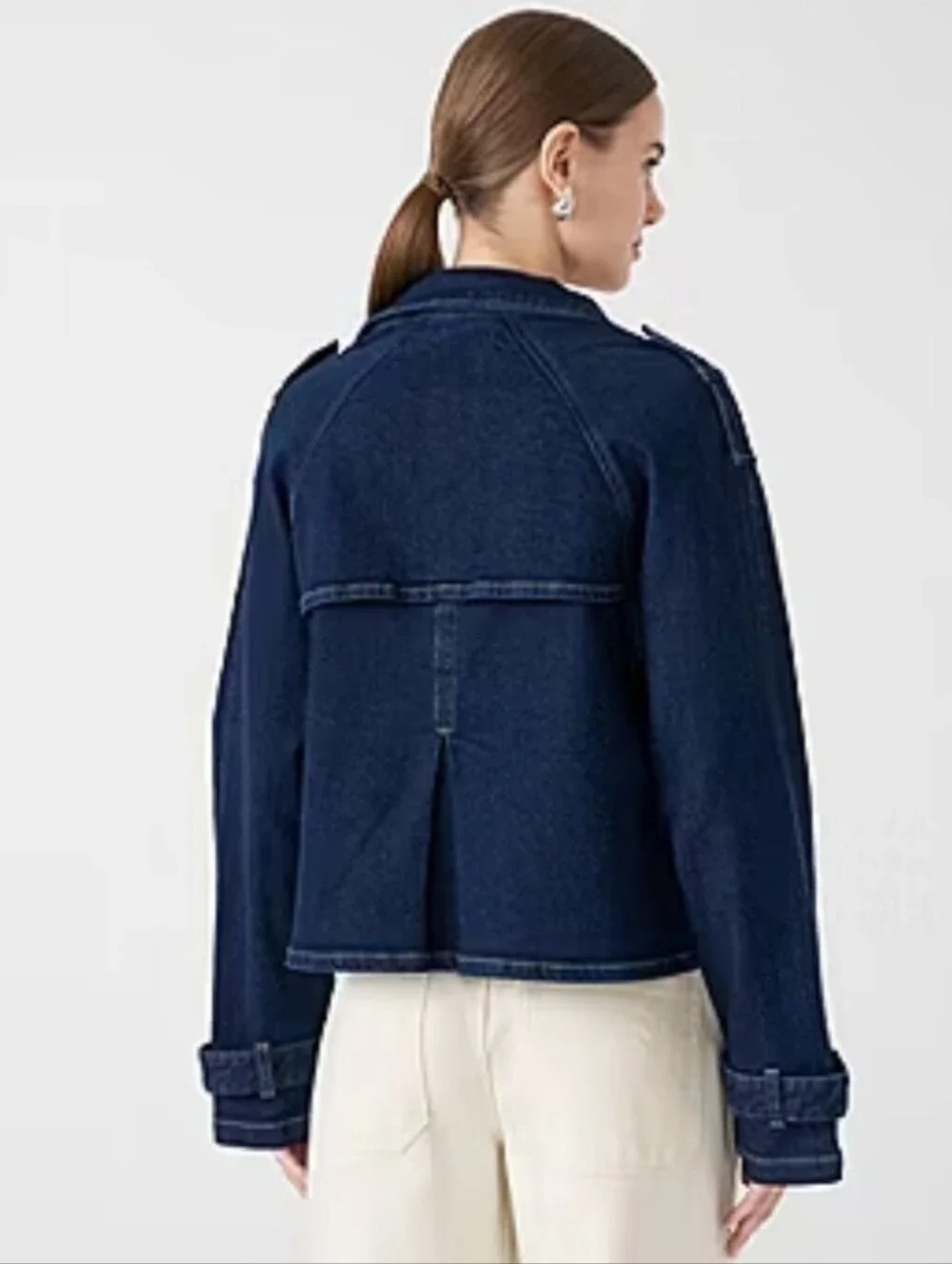 RM Rebecca Minkoff Double Breasted Cropped Denim Trench Jacket Sz LG NEW